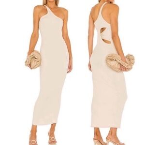 The Line by K Gael Asymmetrical One Shoulder Ribbed Dress Oat size Small NWT